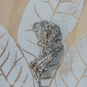 Vintage Sparkly Faux Marcasite Flower Brooch Pin Art Deco Victorian Sparkle